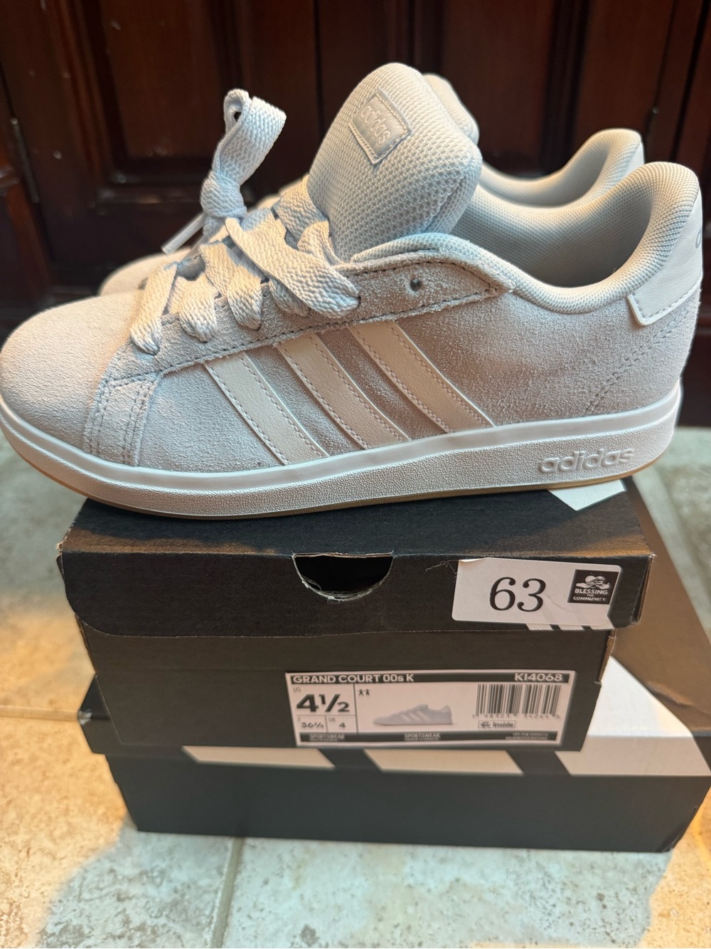 adidas Kids Suede Court Sneakers in Light Beige